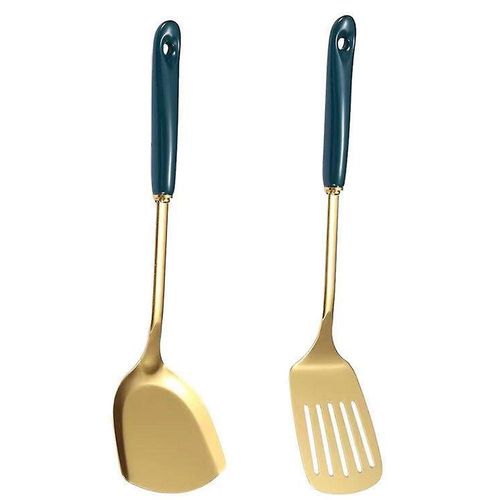 Ensemble D'ustensiles De Cuisine En Acier Inoxydable Doré De Qualité Supérieure - Look Vintage Avec Poignées En Céramique - Cadeau Idéal Pour La Cuisine