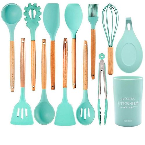 Ensemble D'ustensiles De Cuisine En Silicone De Qualité Supérieure, 13 Pièces, Avec Poignées En Acacia - Résistants À La Chaleur, Élégants Et Faciles À Ranger