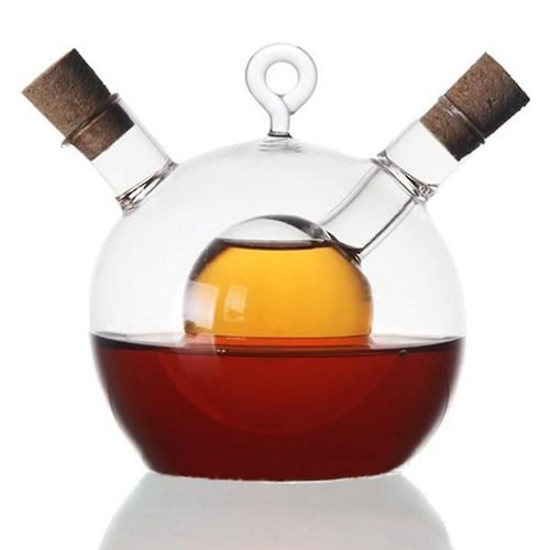 Bouteille Distributrice Élégante 2 En 1 Pour Huile D'olive Et Vinaigre - Carafe En Verre De 350 Ml Avec Bouchon En Liège, Accessoire De Cuisine Idéal