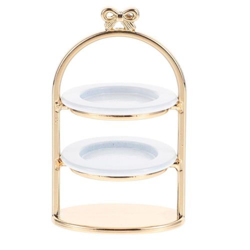 Présentoir à desserts miniature avec assiettes pour maison de poupée ¿ Charmante décoration blanche dorée pour les jeux des enfants
