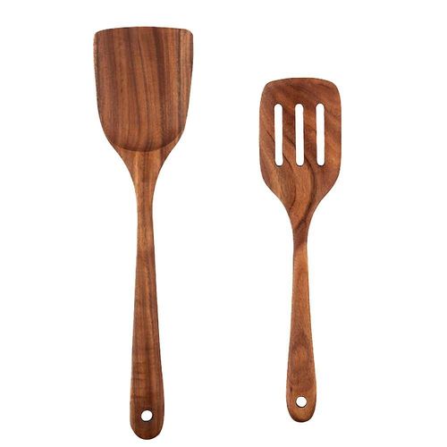 Ensemble D'ustensiles De Cuisine En Teck Durable - Antiadhésif, Écologique, Facile À Nettoyer, Cadeau Idéal Pour Les Amateurs De Cuisine