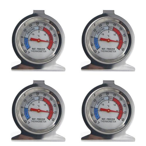 Thermomètre de réfrigérateur en acier inoxydable - Lot de 4, jauge de température précise pour congélateur et réfrigérateur, lecture facile