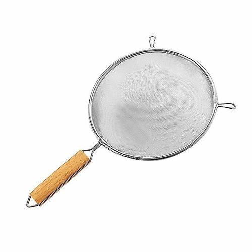 Passoire ronde en acier inoxydable avec manche en bois : un ustensile de cuisine indispensable pour les chefs amateurs.