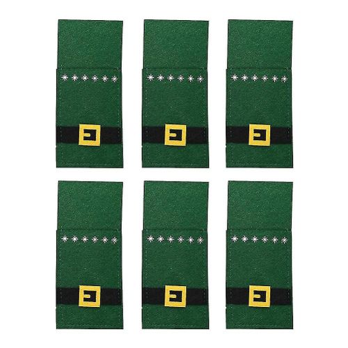 Lot De 6 Porte-Couverts De Noël Verts ¿ Pochettes De Rangement Pour Couverts De Table Au Design Festif Pour Les Repas De Fêtes