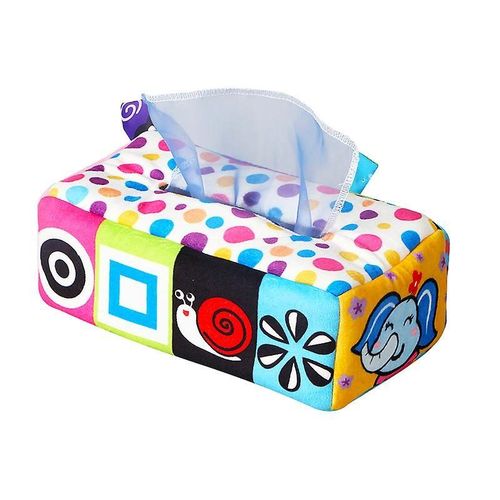 Boîte à mouchoirs colorée pour bébé ¿ Peluche éducative pour le développement du cerveau et la coordination ?il-main avec fonction sonore