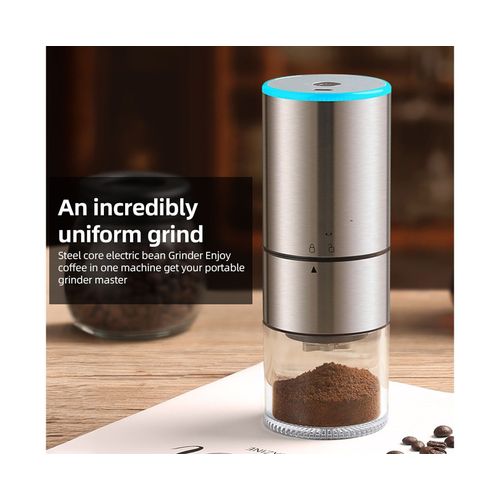 Moulin à café électrique silencieux - Capacité de 25 g, acier inoxydable, noyau en céramique, réservoir de 110 ml, rechargeable, faible bruit