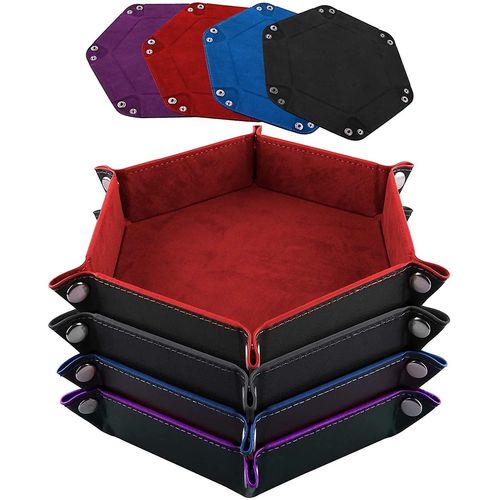 Plateau à dés hexagonal pliable ¿ Cuir PU et velours, lot de 4, élégant et durable pour dés, bijoux, clés et plus encore.