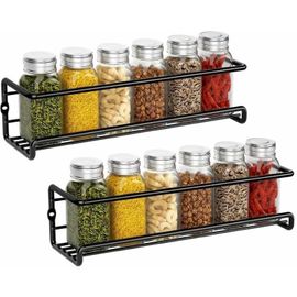 Étagère À Épices Murale En Métal Durable - Sans Perçage, Compatible Avec Les Pots Standards, Installation Facile, Design Antirouille