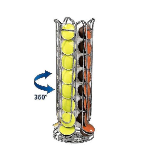 Élégant porte-capsules à café 32 capsules avec base pivotante - Support de rangement en acier chromé pour capsules Dolce Gusto