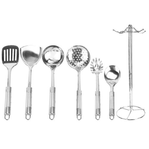 Ensemble D'ustensiles De Cuisine En Acier Inoxydable 6 Pièces Avec Support - Ustensiles De Cuisine Antiadhésifs Pour Une Préparation Facile Des Repas