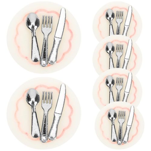 6 Ensembles De Vaisselle Miniature Pour Maison De Poupée : Assiettes, Fourchettes, Cuillères Et Emporte-Pièces ¿ Accessoires En Résine Et Alliage