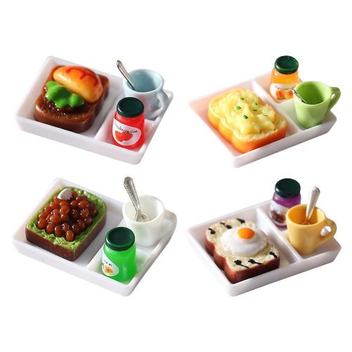Ensemble D'assiettes À Pain Grillé Miniatures Pour Le Petit-Déjeuner - 4 Jouets De Cuisine Assortis Pour Maison De Poupée - Vaisselle En Résine Sûre