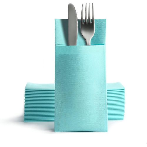 Serviettes De Table Bleues Élégantes Avec Poches - 50 Serviettes Jetables Airlaid De Qualité Supérieure 42 X 42 Cm Pour Événements Et Fêtes