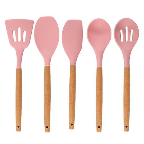 Ensemble D'ustensiles De Cuisine En Silicone Antiadhésif De Qualité Supérieure Avec Poignées En Bois D'acacia - Ustensiles De Cuisine Élégants Et Résistants À La Chaleur