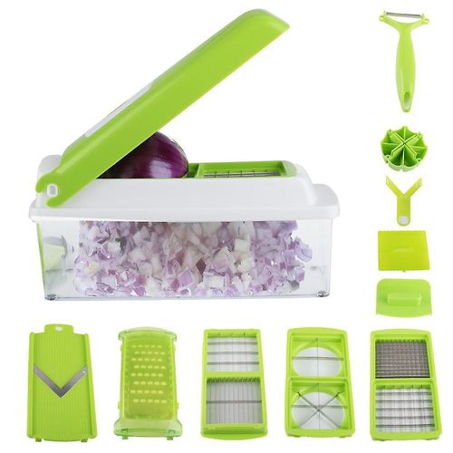 Hachoir À Légumes 12 En 1 - Mandoline Multifonction Avec Récipient De Rangement Et Fonctions De Sécurité