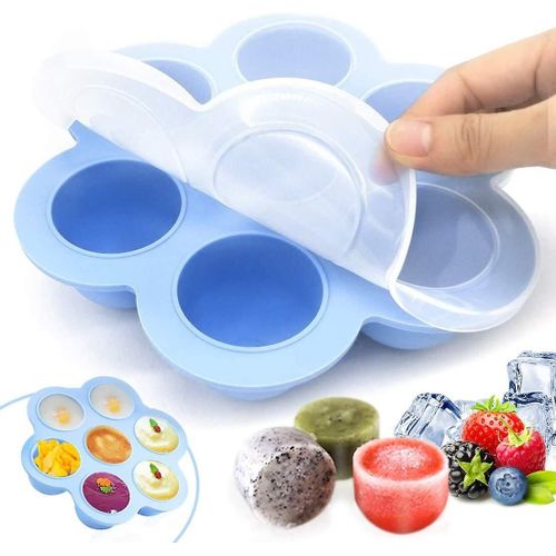 Plateau de conservation des aliments pour bébé en silicone de qualité supérieure avec couvercle ¿ Compatible congélateur, sans BPA, polyvalent et facile à nettoyer