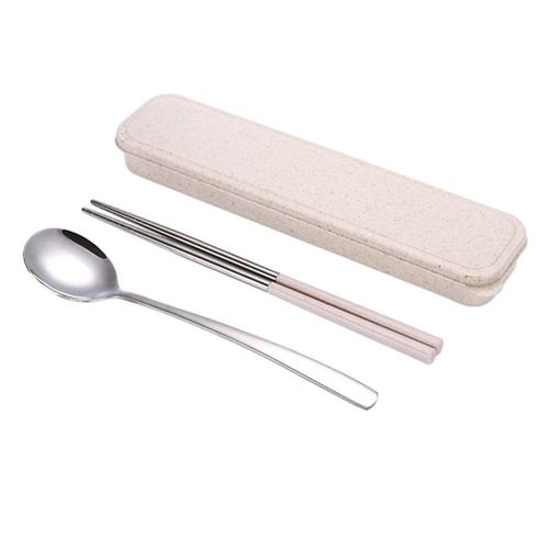 Ensemble D'ustensiles De Cuisine Élégants En Acier Inoxydable Avec Cuillère, Baguettes Et Étui - Parfait Pour Le Camping Et Les Déjeuners Au Bureau