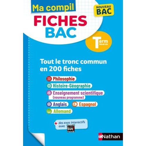 Toutes Les Matières Du Tronc Commun Terminale - Ma Compil Fiches Bac - Bac 2026 - Philosophie, Histoire-Géographie, Enseignement Scientifique, Anglais, Espagnol, Allemand Term - Epub