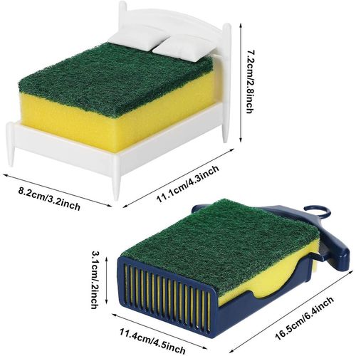 Ensemble De Porte-Éponges En Forme De Lit ¿ Rangement Pour Évier De Cuisine Avec Éponges, Organisateur Étanche Et Compact Pour La Propreté