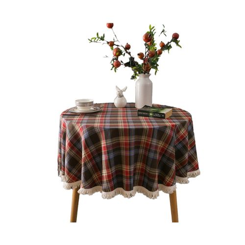Nappe De Noël Festive À Carreaux Rouges Et Verts, Ronde De 140 Cm, Résistante Aux Taches, Idéale Pour Les Repas Et Les Cadeaux Des Fêtes.