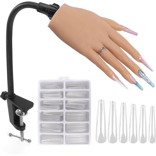 Kgabery-Main D'entrainement Manucure Silicone: Flexible Fausse Main Pour Ongle-Ajustable Main D Entrainement Pour Ongle Avec 240 Pièces Faux Ongles 