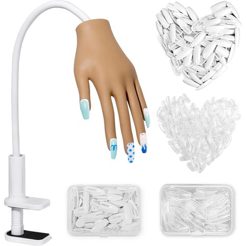 Kgabery-Main D'entrainement Manucure-Silikon Main Entrainement Ongles Avec 200 Pièces Faux Ongles-Flexible Fausse Main Pour Ongle Pour Débutants Professionnel Salon 
