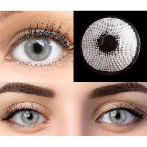 Kgabery-Lentilles De Couleur Grises Naturelles Colorées Très Haute Opacité Pisa Gray + Étuis À Lentilles De Contact I 1 Paire (2 Pièces) I 90 Jours I Sans Correction I 0,00 Dioptries 
