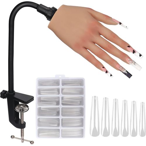 Kgabery-Main D'entrainement Manucure: Ajustable Silicone Mains D Entrainement Ongles Avec 240 Pièces 3xl Clair Faux Ongles-Flexible Faux Ongle Main Entrainement Pour Domicile Nature 