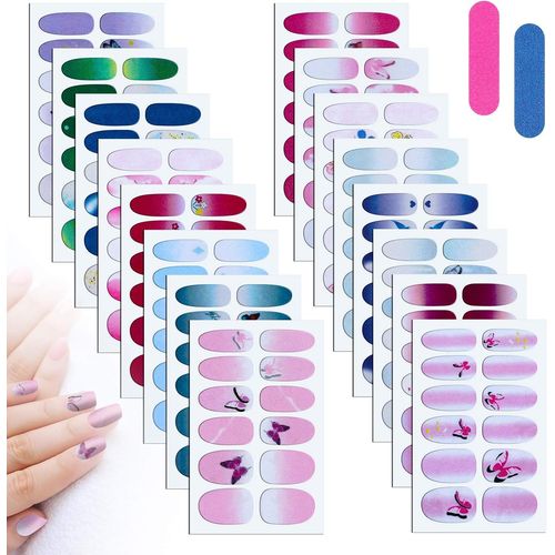 Kgabery-16 Feuilles Papillon Nail Art Sticker Avec Lime À Ongles, Auto-Adhésif Autocollants Pour Ongles,Ongle Autocollants Tattoo À Couverture Complète 