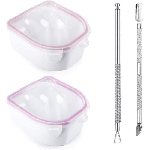 Kgabery-2 Pièces Bol De Trempage Des Ongles,Gel De Trempage Polissage Poudre De Trempage Démaquillant Bol Ongle,Avec Triangle Cuticule Peeler Et Acier Inoxydable (Rose) 