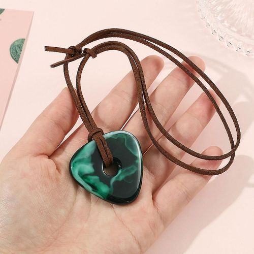 Corde Extensible Chaîne Résine Pierre Verte Pendentif Collier Halloween Ornement