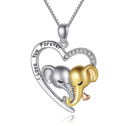 Maman Bébé Chanceux Éléphant Collier Mère Fille Coeur Pendentif Argent Bijoux