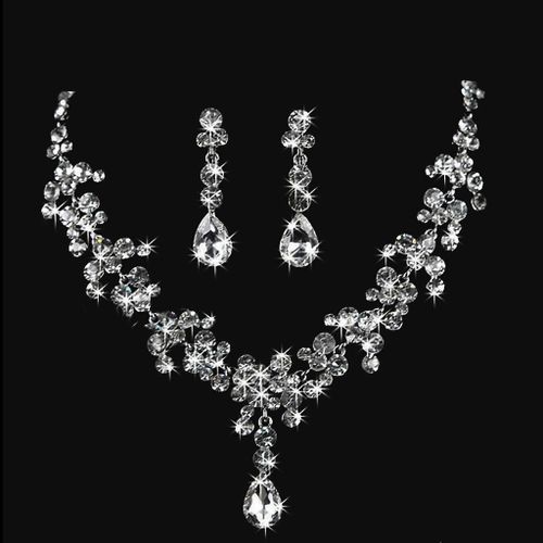 2pcs Magnifique Mariée Cristal Boucles D¿Oreilles Pendentif Collier Ensemble Cadeau Pour Femmes Fille