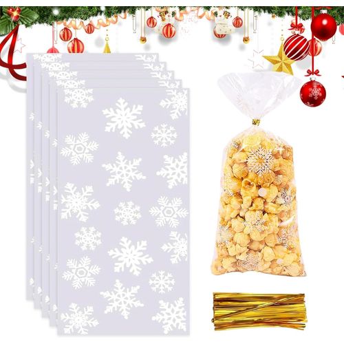 Gothicana By Emp200 Pièces Sachet Biscuit Noel, Sachet Bonbon Noel Pour Conserver Des Bonbons Chocolat Biscuit (100 Pcs Sachets Biscuits Noël 100 Pcs Rubans Dorés)
