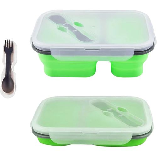 Gothicana By Empboîte À Bento Pliable - Anti-Fuite - Avec Compartiments En Silicone - Avec Deux Compartiments Et Cuillère Et Fourchette - Pour Adultes/Enfants - Vert, Canpan2-F