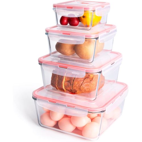 Gothicana By Emplot De 4 Récipient Boîtes Alimentaire En Verre Extra Large, Récipients De Stockage En Verre Avec Couvercles, Boîte De Rangement Hermétique Sans Bpa Pour. (Carrée & Orange)