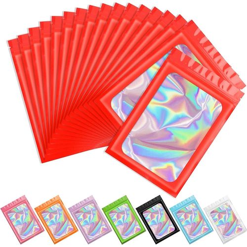 Gothicana By Emp100pcs Pochon Mylar, Sachet Zip, Pochon Plastique Pour Bonbons, Biscuits, Jwely, Sachet Refermable, Fenêtre Transparente Pochette Holographique Pour Les Aliments Frais (6.3x9.4inch, R