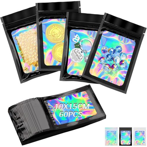 Gothicana By Emppochon Weed 60 Pièces Pochon Mylar Refermables 10 * 15cm Sachet Zip Sachet Avec Fenêtres Transparente Pochon Plastique Aluminium Holographique Pour Jwely Bonbons Biscuits (Noir)