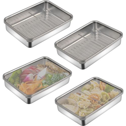 Gothicana By Emp4 Pièces Boite Alimentaire Inox, Couvercle Récipient Alimentaire Boîte, Boîte De Conservation, Boite Rangement Frigo, Charcuterie Avec Couvercles Portable Pour Fromages, Fruits, Salad
