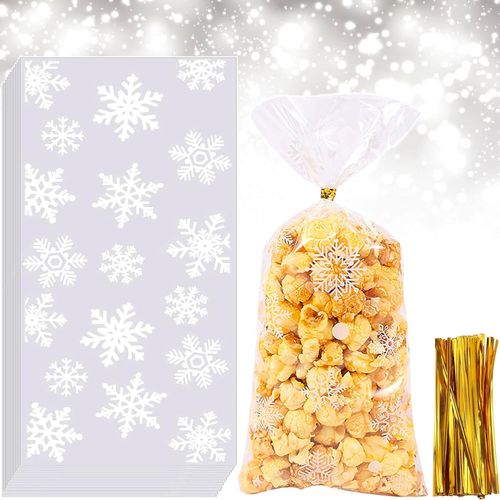Gothicana By Emp100 Pièces Sachet Biscuit Noel, 100 Pcs Sachets Biscuits Noël Et 200 Rubans Dorés, Sacs À Biscuits De Noël Pour Conserver Des Bonbons/Biscuits/Chocolat/Biscuits/Noix, Sachets Biscuits