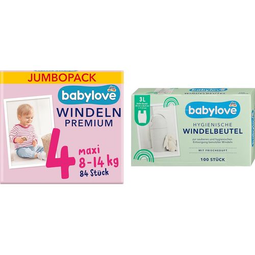 Lot De 84 Couches I Babylove (8-14 Kg), Lot Jumbo, 84 Pièces, + Sacs À Couches Parfumés Fraîcheur Babylove 100 Pièces + Autocollants Purlife