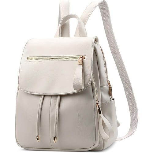 Élégant Petit Femmes Sac À Dos Léger Cuir Pu Sac D'École Classique Mignon Daypack Pour Voyage École Travail Vacances Quotidien Femme Simple Imperméable Sac À Dos Blanc