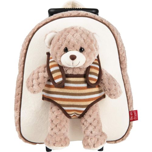 Sac À Roulette Scolaire Maternelle Et Peluche Douce Pour Enfant 3 4 5 Ans - Mini Sac À Dos Avec Roues Et Animal Doudou Amovible Pour Fille Garçon - Sacoche Garderie Avec Jouet - 29X32X11 Cm