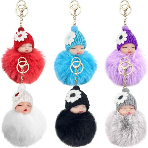 Lot De 6 Porte-Clés Bébé Endormi, 8 × 8 × 12 Cm, Poupée Endormie, Porte-Clés Pour Clés, Portefeuilles, Sacs À Dos, Sacs À Main, Blanc/Gris/Noir/Rouge/Bleu Lac/Violet Clair, 8*8*12