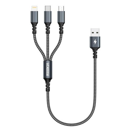 KGABERY-Câble Multi Usb, 3 En 1 Câble Universel Court 50Cm Câble Usb Court De Chargement En Nylon Avec Micro Usb Type C Lightning Câble Pour Iphone 12/11/Xs,Samsung Galaxy S20 S10 S9,Huawei,Nokia