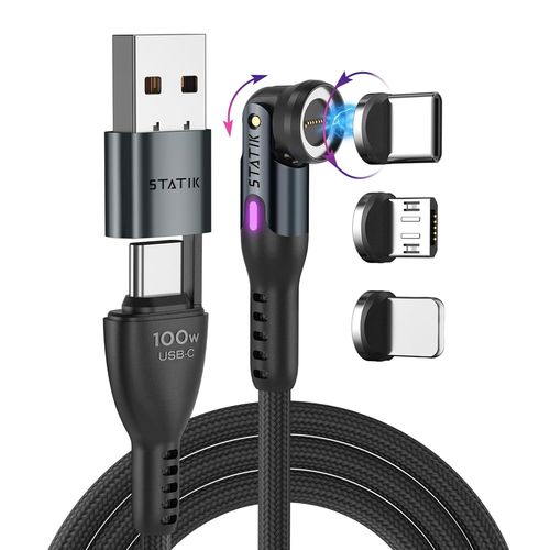 Kgabery-360 Pro Chargeur De Téléphone Magnétique¿Câble De Charge Magnétique Usb C, Câble De Charge Magnétique 3 En 1, Iproduct, Micro-Usb, Usb-A Et Usb C¿Noir, 2 M