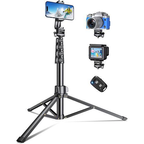 KGABERY-177Cm Trepied Smartphone, Portable Tête De Trépied Appareil Photo Extensible En Aluminium Avec Télécommande Sans Fil, Perche Selfie Trepied Telephone Réglable Pour Iphone/Galaxy/Gopro/Voyage