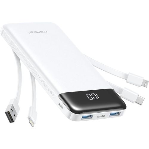 Kgabery-Power Bank 10 000 Mah Avec Câbles Intégrés, Usb C Chargeur Portable 5 V/3 A Powerbank Écran Led Avec 6 Sorties Et 3 Entrées Pour Iphone Samsung Huawei Xiaomi