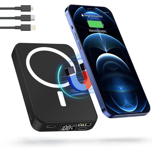 Kgabery-Batterie Externe 10000mah Power Bank, Sans Fil Power Bank Charge Rapide Pd 20w, Usb C Chargeur Portable, Avec 3 Câble Intégré, Pour Iphone 15/14/13/12/Pro Max Et Samsung Huawei Etc (Noir 03)
