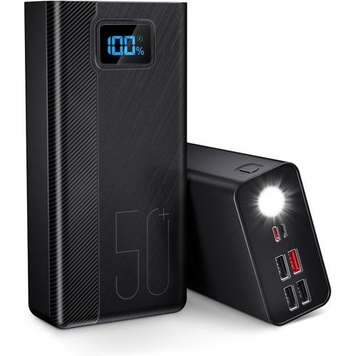 Kgabery-50000mah Power Bank¿22.5w Batterie Externe À Chargement Rapide Avec Grande Capacité Et 5 Sorties Et 3 Entrées Mp3 54gbbg54 -Noir
